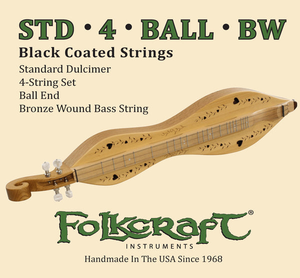 Folkcraft® Black Coated Mountain Dulcimer String Set, Ball Ends (.011" .011" .013" .024"BW)-Folkcraft Instruments